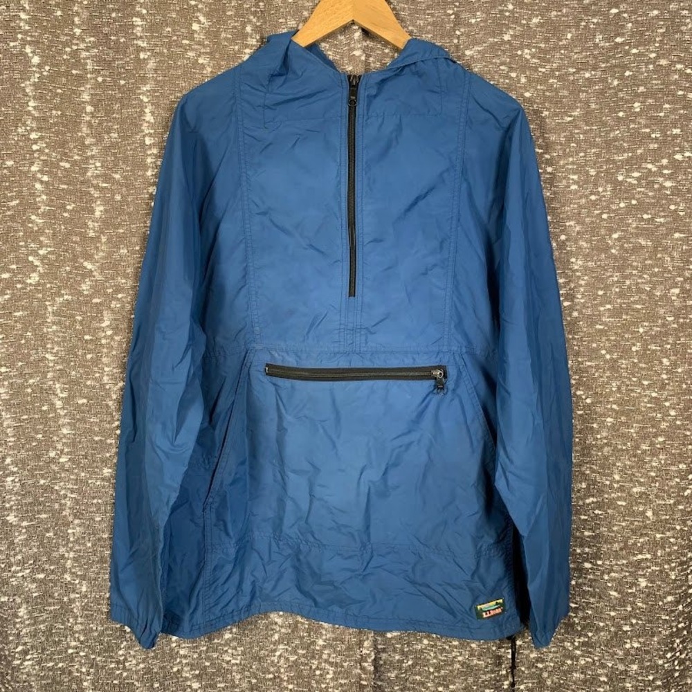 Vintage LL Bean Windbreaker Anorak Jacket Blue Hooded Pullover Men's Large